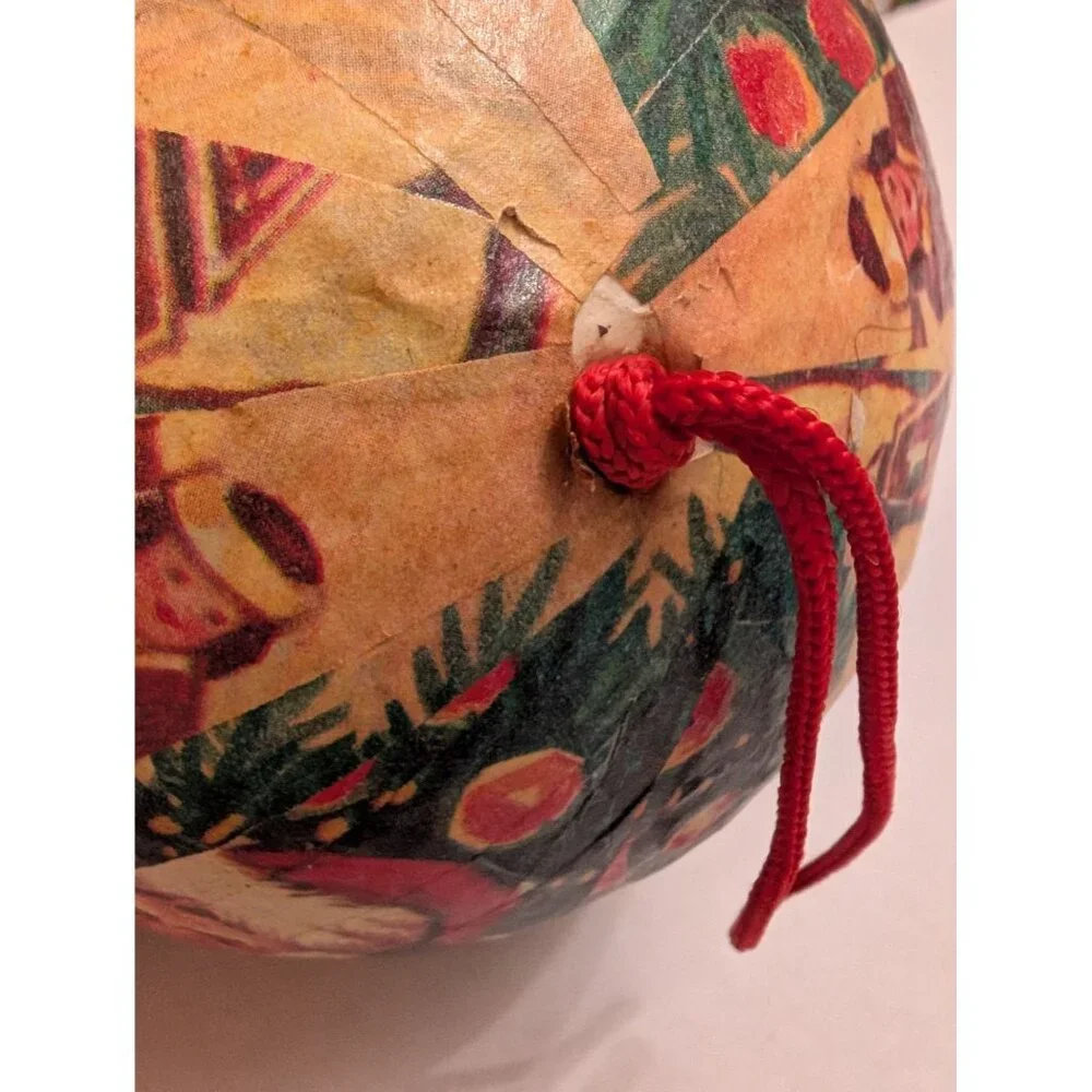 Santa Clause decoupage  large ball ornament Christmas‎ present scene hanging vtg